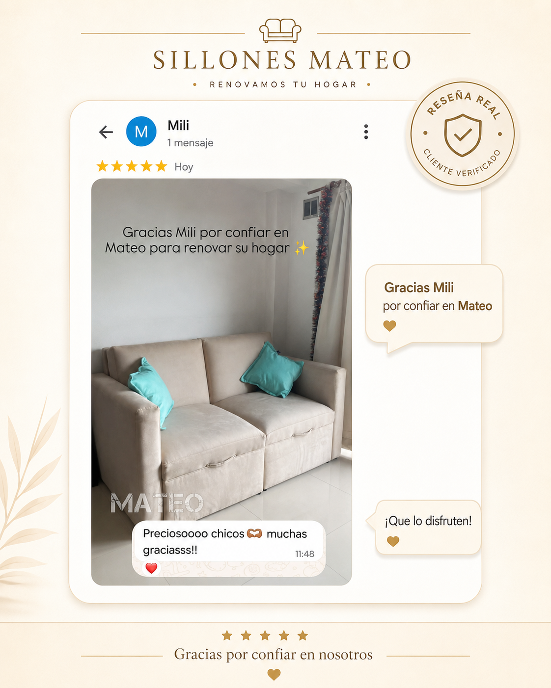 Rese&ntilde;a real de un cliente de Sillones Mateo